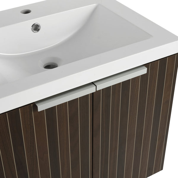English Elm 24 Inch Silver-Brown Stripe Wall-Mounted Vanity with Resin Sink, Soft-Close Doors & Ample Storage W999P204936
