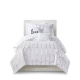 Intelligent Design Raina Modern/Contemporary Metallic Printed Comforter Set ID10-1817 White/Silver