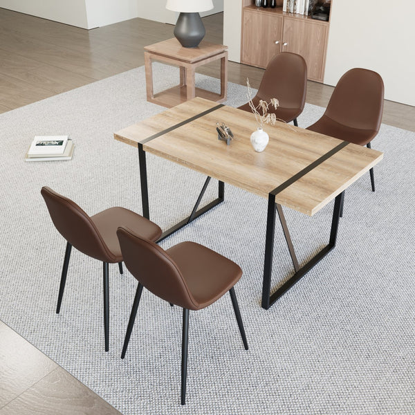 English Elm 55" Modern Mdf Wood Dining Table & 4 Saddle Leather Chairs Set - Eco-Friendly, Stylish & Durable! W2189S00712
