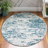 Unique Loom Oasis Water Machine Made Abstract Rug Blue, Navy Blue/Ivory 7' 1" x 7' 1"
