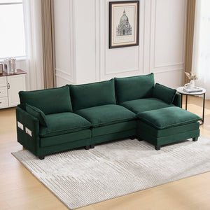 English Elm United We Win Modular Corduroy Sectional with Ottoman Low Profile Living Room Couch Emerald W1568S00257