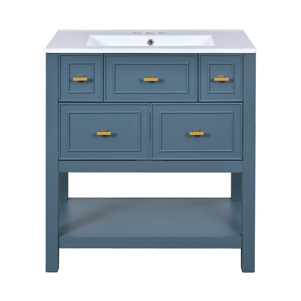 English Elm 60'' Bathroom Vanity Set With Ceramic Sink – Stylish Freestanding Storage Cabinet In Blue Finish N710SS00004C