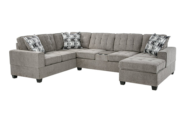 English Elm Oslo Gray Upholstered Sectional With Reversible Chaise & Cup Holders - Perfect For Family Lounging! B078S00592