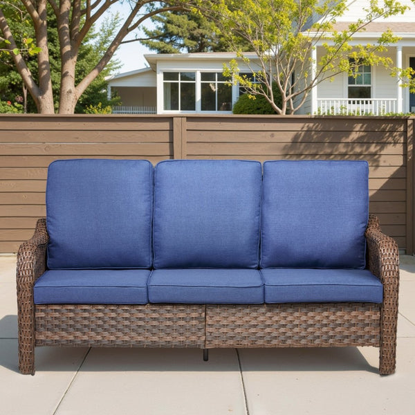 English Elm 49.6" Pe Wicker Patio Loveseat All-weather Steel Frame Deep Seat Outdoor Sofa Blue T3773P417371