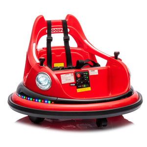 English Elm 12v Kids Ride on Bumper Car with 360 Spin Led Lights Bluetooth and Parental Remote Red W1578P198506