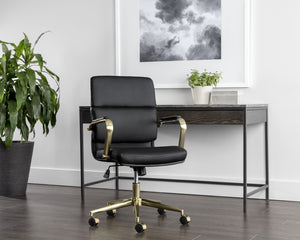 Sunpan Kleo Modern Office Chair with Gold Stainless Steel Frame and Luxurious Faux Leather for Comfort Onyx