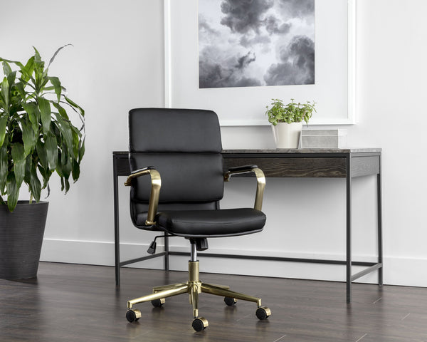 Sunpan Kleo Modern Office Chair with Gold Stainless Steel Frame and Luxurious Faux Leather for Comfort Onyx