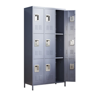 English Elm 9 Compartment Steel Locker Tower Powder Coated Gray for Gym Office or Bedroom T2398P251437