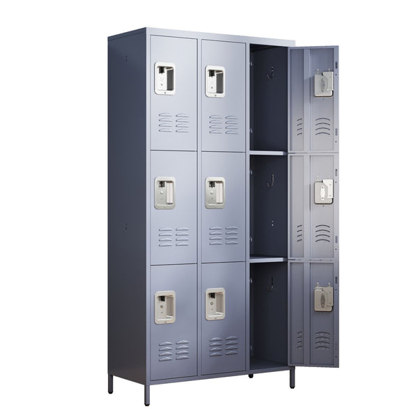 English Elm 9 Compartment Steel Locker Tower Powder Coated Gray for Gym Office or Bedroom T2398P251437