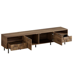 English Elm Mid Century Modern Tv Stand 79 Inch Wood Tone Console with Drawers for Living Room N710P401530P