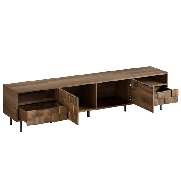 English Elm Mid Century Modern Tv Stand 79 Inch Wood Tone Console with Drawers for Living Room N710P401530P
