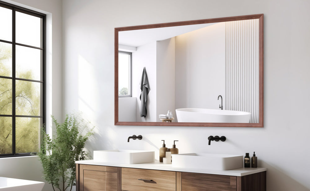 English Elm 60"X40" Oversized Modern Rectangle Mirror With Walnut Frame - Versatile Wall-Mounted Style For Any Room W708P297661