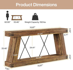 English Elm Coffee Console Table Industrial Metal Frame Vintage Wood Grain 2 Tier Entryway Sofa T3971P449920