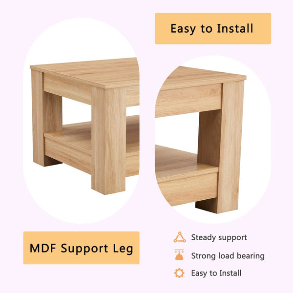 English Elm A Modern Two-tier Mdf Coffee Table with Open Shelf for Living Room Storage W3875P392270