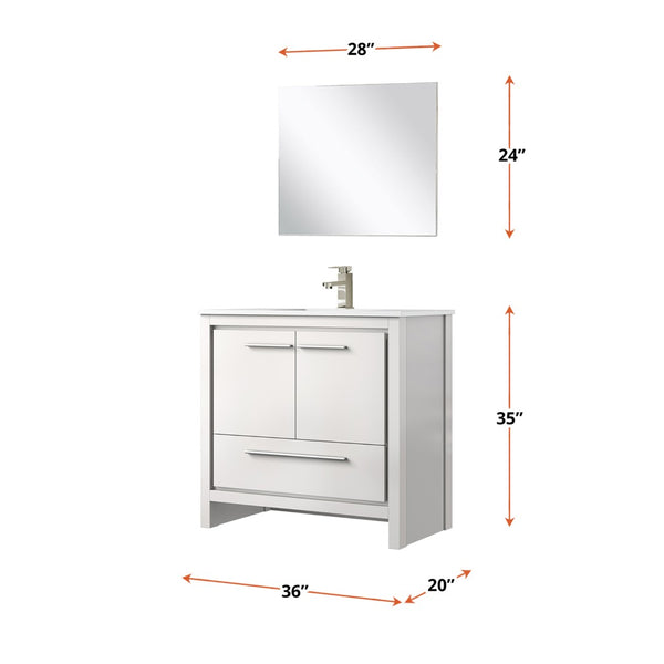 English Elm White Bath Vanity Set With Quartz Top, Brushed Nickel Faucet & Matching 28" Mirror - Modern Elegance B2731S02076-GIGA