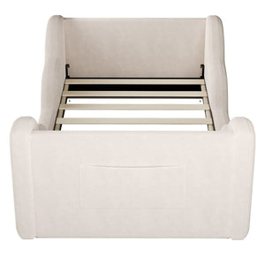 English Elm Toddler Floor Bed Velvet Upholstered Cloud Frame with Safety Rails and Storage Pocket N899P452412A