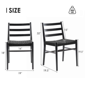 English Elm Wood Rattan Dining Chairs Set of 2 — Fully Assembled Beech Wood, Ergonomic Back, 300lb Capacity, Black T3623P381090