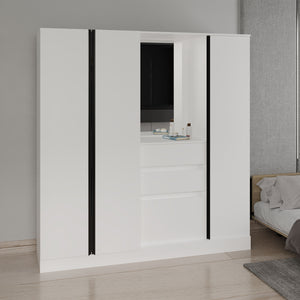 English Elm Armoire with Built-In Mirror and Ample Storage — 4 Doors, 2 Drawers, 4 Shelves, Eco-Friendly Finish White 74.41 L x 24.8 W x 5.91 H B097S00206