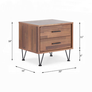 English Elm 2 Drawers Nightstand With Chrome Metal Legs - Stylish Walnut Finish For Modern Bedroom & Living Spaces B016P253802