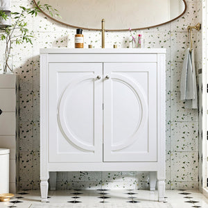 English Elm 30" Vintage White Bathroom Vanity with Ceramic Sink, No Assembly, Soft-Close Doors & Spacious Storage W2896P318470