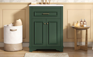 English Elm 24" Matte Single Sink Vanity Solid Poplar Frame Gold Hardware Soft Close Cabinet Green N710P389449F
