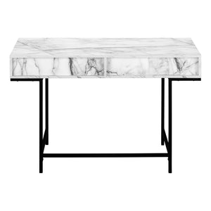 English Elm Computer Desk With Marble-Look Top, Black Metal Base & Storage Drawers – Modern Home Office Solution B2710P219844