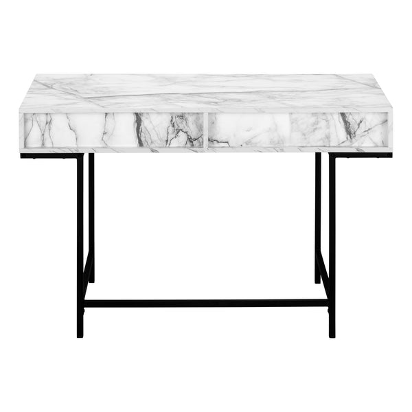 English Elm Computer Desk With Marble-Look Top, Black Metal Base & Storage Drawers – Modern Home Office Solution B2710P219844