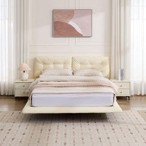 English Elm Christopher Knight Home® - Queen Plush Leather Upholstered Bed Frame with Wingback Headboard, Wavy Footboard, Quiet Support White 37.59 L x 32.25 W x 13 H N761S0000022W