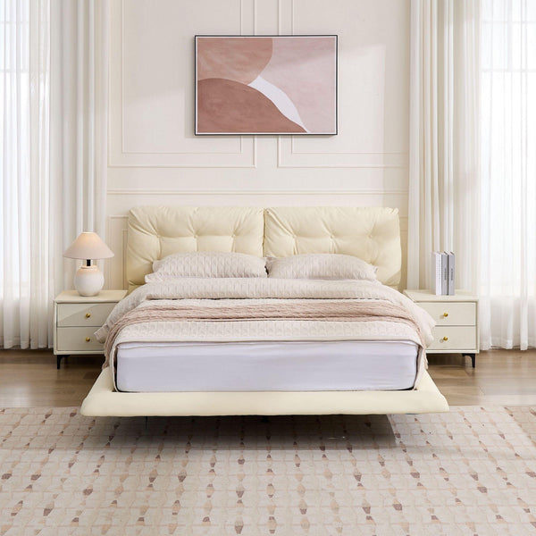 English Elm Christopher Knight Home® - Queen Plush Leather Upholstered Bed Frame with Wingback Headboard, Wavy Footboard, Quiet Support White 37.59 L x 32.25 W x 13 H N761S0000022W