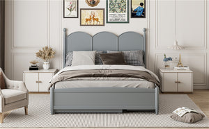 English Elm Queen Size Platform Bed With Trundle & 2 Large Drawers - Elegant Gray Storage Solution For Bedrooms N820S00025E-GIGA