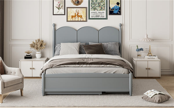 English Elm Queen Size Platform Bed With Trundle & 2 Large Drawers - Elegant Gray Storage Solution For Bedrooms N820S00025E-GIGA
