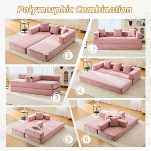 English Elm UNITED Folding Sofa Bed with Removable Cover Zipper, Chenille Memory Foam Sleeper for Small Spaces Pink W1568P293810