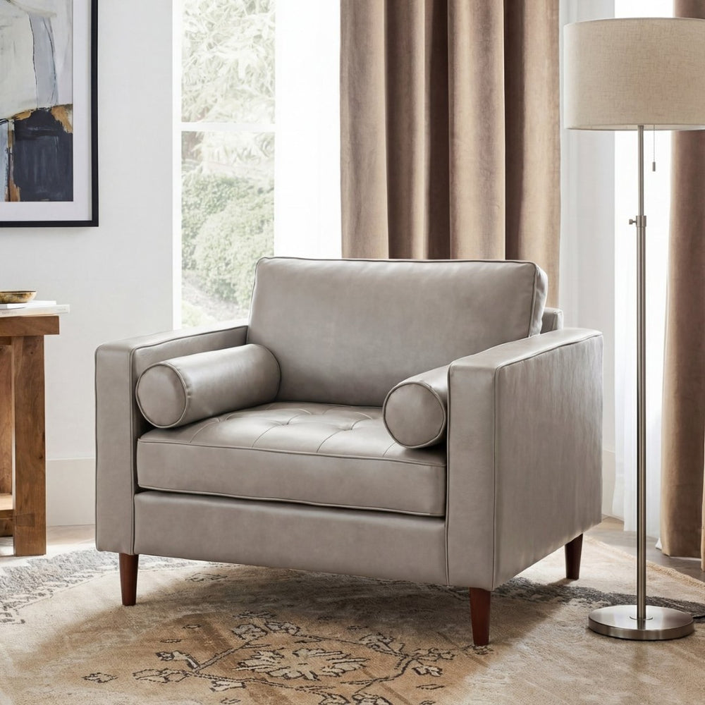 English Elm Club Chair Button Tufted Waffle Stitch Upholstery Birch Legs Mid Century Accent N776P389472G