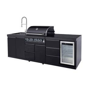 English Elm Outdoor Kitchen Island with Gas Grill Sink Refrigerator 304 Stainless Steel Bbq W5007S00019