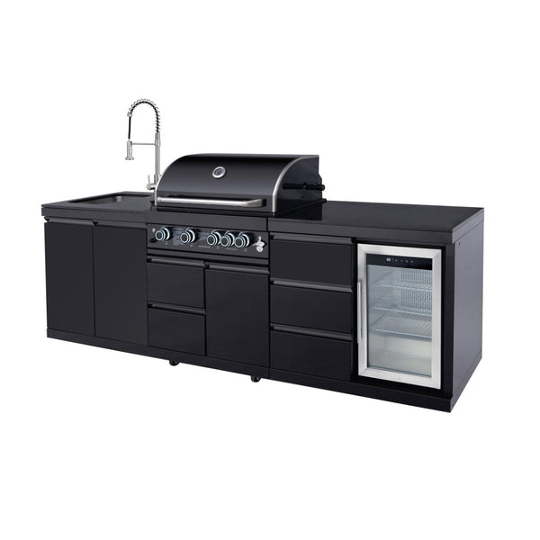 English Elm Outdoor Kitchen Island with Gas Grill Sink Refrigerator 304 Stainless Steel Bbq W5007S00019