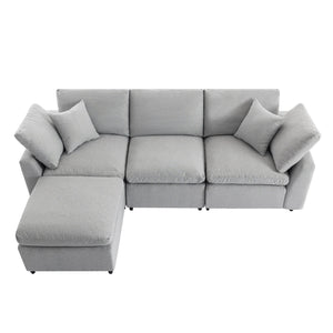 English Elm [ U_STYLE Down Filled Upholstery Convertible Sectional Sofa - 4‑Seat L-Shaped Couch with Reversible Chaise, Feather Fill, Removable Covers WY000388AAE