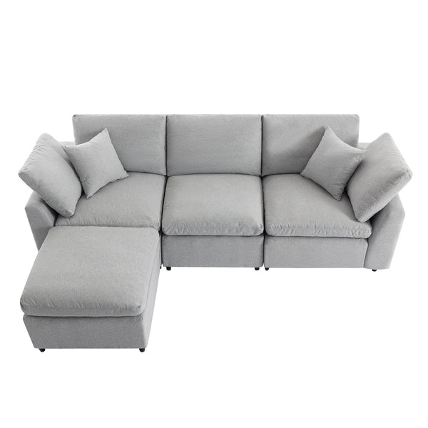 English Elm [ U_STYLE Down Filled Upholstery Convertible Sectional Sofa - 4‑Seat L-Shaped Couch with Reversible Chaise, Feather Fill, Removable Covers WY000388AAE