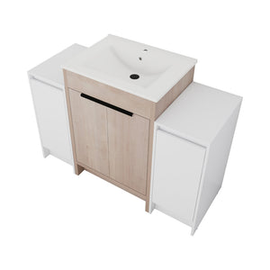 English Elm 48 Inch Freestanding Bathroom Vanity With Ceramic Sink, Adjustable Shelves & Soft-Close Doors W999S00312