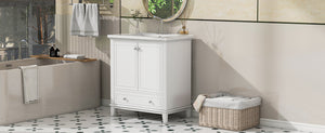 English Elm 30" Bathroom Vanity with Sink — Modern Freestanding 30" Cabinet with Ceramic Top, Drawer, Doors, Shelf White N725P221263K