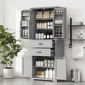 English Elm [video] Floor to Ceiling Matte Storage Cabinet with Drawers Shelves and Adjustable Interior Gray N759P407762E