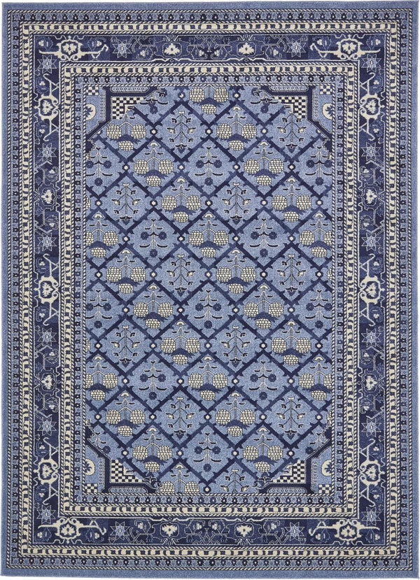 Unique Loom La Jolla Trellis Machine Made Geometric Rug Blue, Blue/Ivory/Navy Blue/Light Blue 7' 10" x 11' 4"