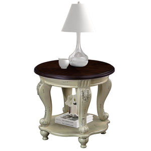 English Elm 22'' Chipped White Antique Two-Tone Round End Table with Shelf, Solid Wood, Heat-Resistant Veneer, Easy Assemble W1202P164016