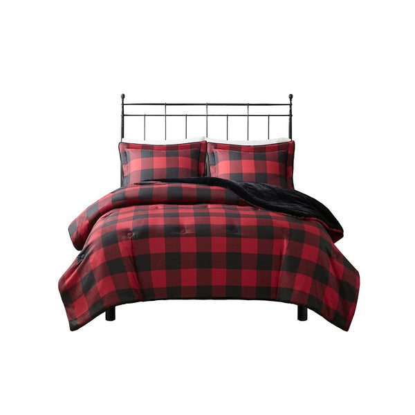 English Elm King/Cal King Bernston Faux Wool to Faux Fur Comforter Set – Plaid Print, Down Alternative, Oeko-Tex Certified, Machine Washable Luxury B035100726