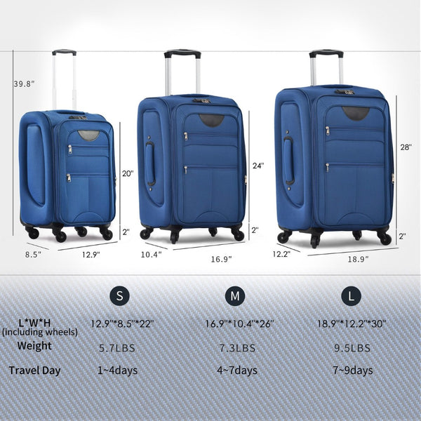 English Elm Softside Expandable Spinner Luggage 3 Piece Set with Tsa Lock and 360 Wheels Blue PP283608AAC