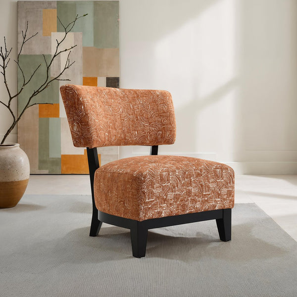 English Elm Contemporary Sculpted Barrel-Back Arm Chair with Smooth Casters, Neutral Textured Upholstery, Stylish Accent Seating Orange,Rustic 38 L x 29 W x 35 H B2741P401405