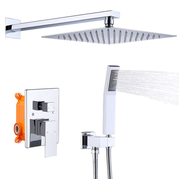 English Elm Shower System - Chrome Wall-Mounted Faucet Combo With 10" Rainfall Head & Handheld Sprayer Set T3177P269095-GIGA