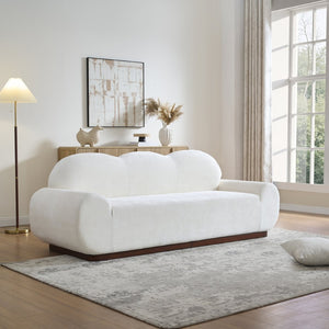 English Elm 88 In. Curved Cloud Sofa Chenille Upholstered 3 Seat Living Room Couch Walnut Legs White N773IS00095W