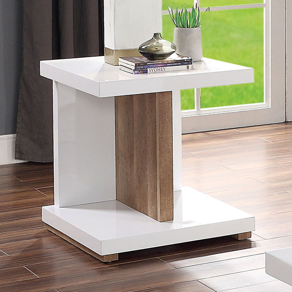 English Elm End End Table Modern Two-Tone White and Natural Finish Open Shelf Minimalist Accent Table B2741P357609