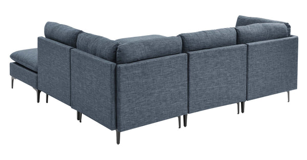 English Elm Linen Upholstered Modular Sectional Sofa with Tall Black Metal Legs for Open Living Dark Blue B2748S00124