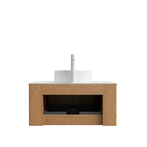 English Elm Muri Floating Bathroom Vanity Plywood Cabinet Sintered Stone Top Oak Drawer Beige,Natural Wood,White W2615S00340